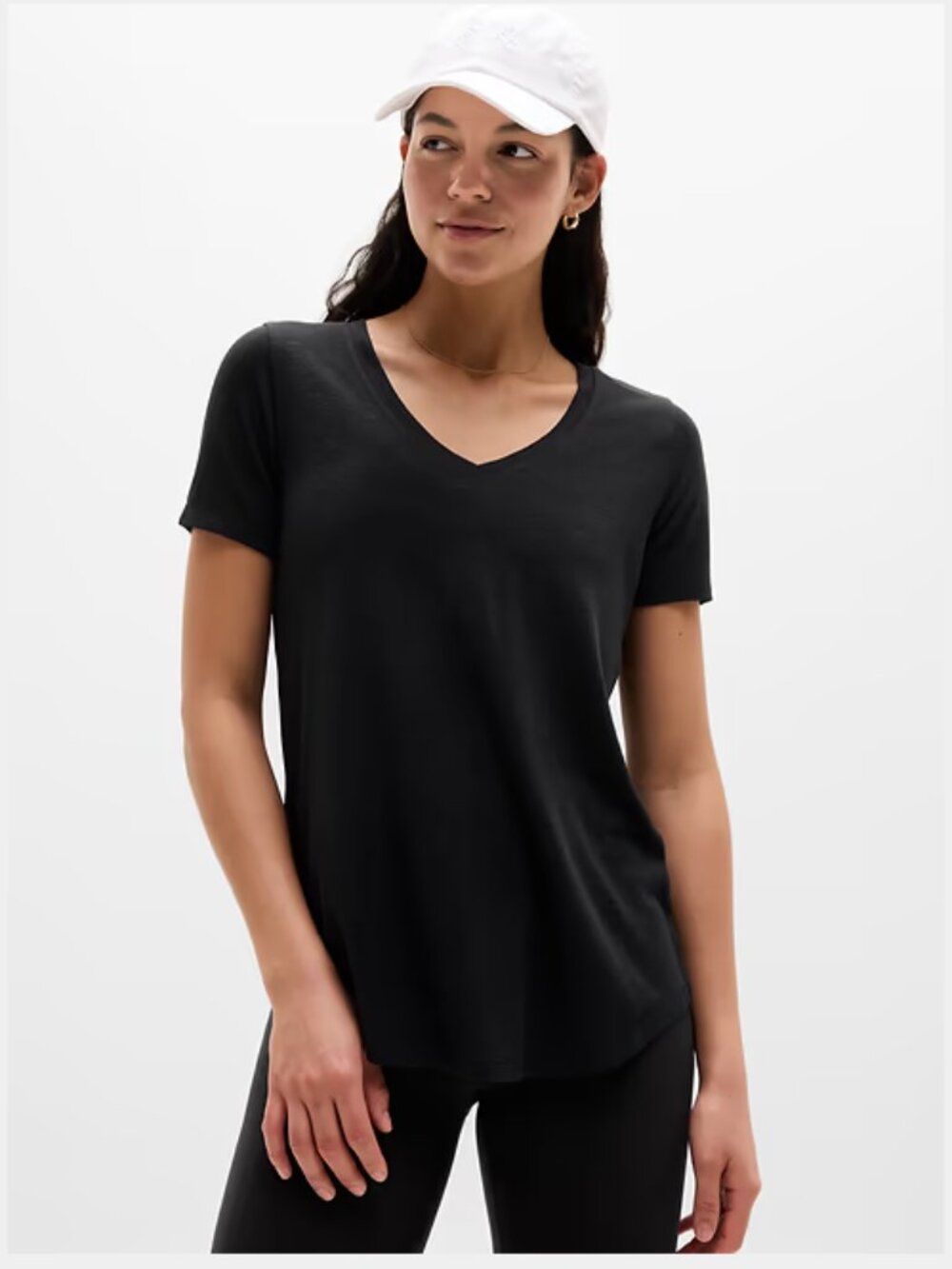 NWT Athleta Breezy Scoop V Tee Size L Black Short Sleeve Slub Classic Minimalist